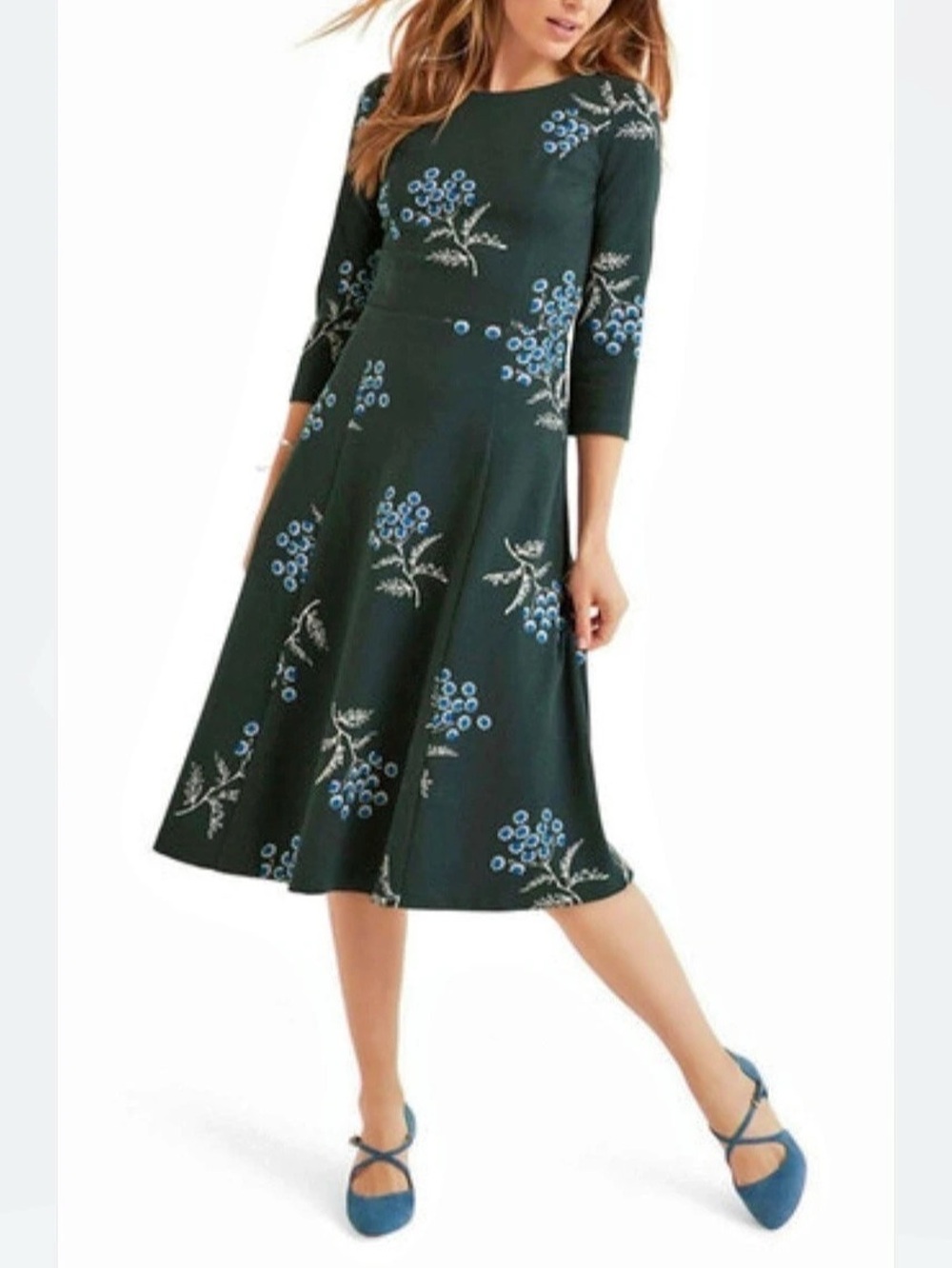 Boden Nancy Ponte Midi Dress Green Floral